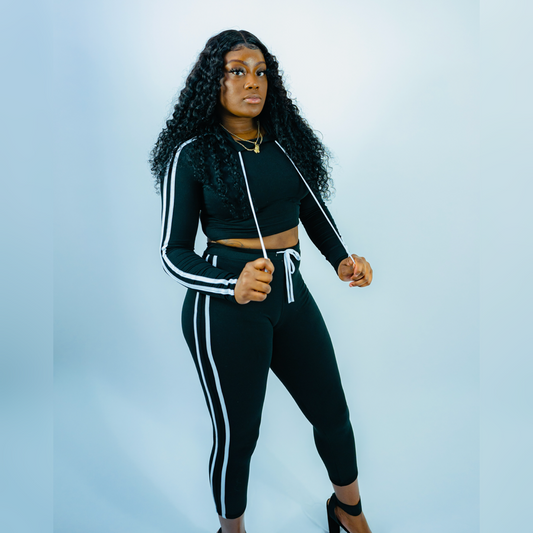 Black Striped Pants Set