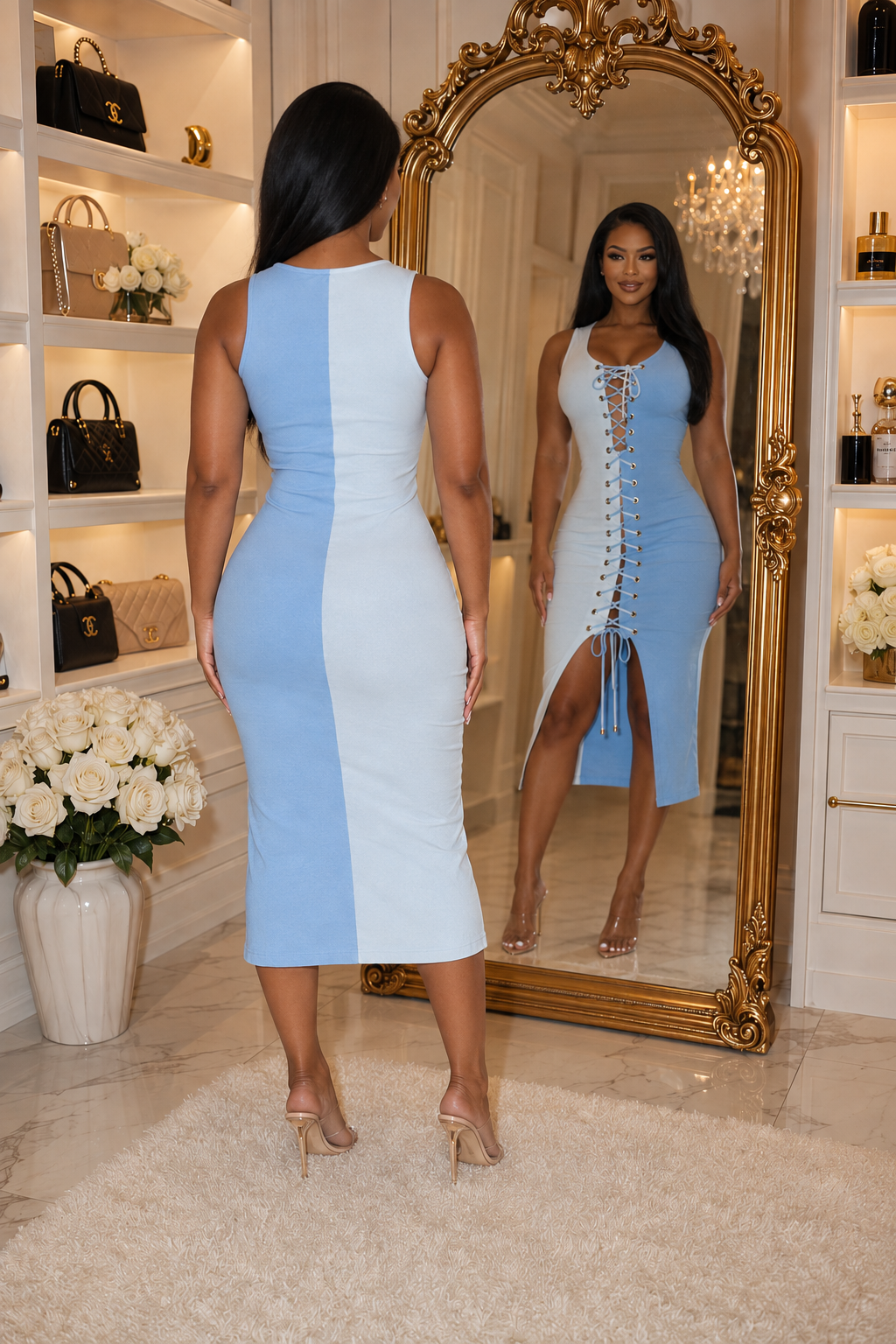 Midi dress with crisscross details