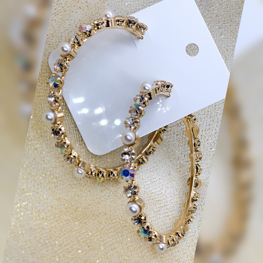 Gold Studded Pearl Hoop