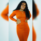 Rusted Long Sleeve Hallow Cut Maxi Dress