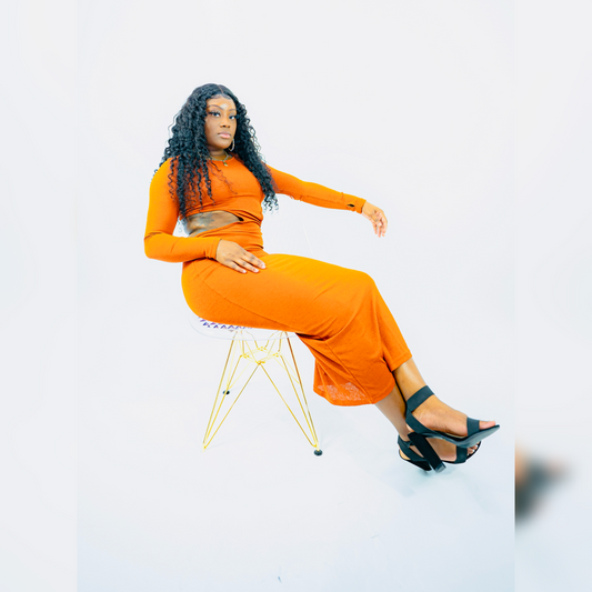 Rusted Long Sleeve Hallow Cut Maxi Dress