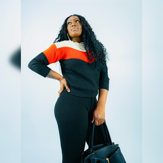 Knitted Color Block Jogger Set