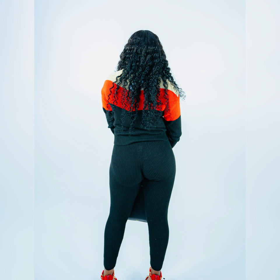 Knitted Color Block Jogger Set
