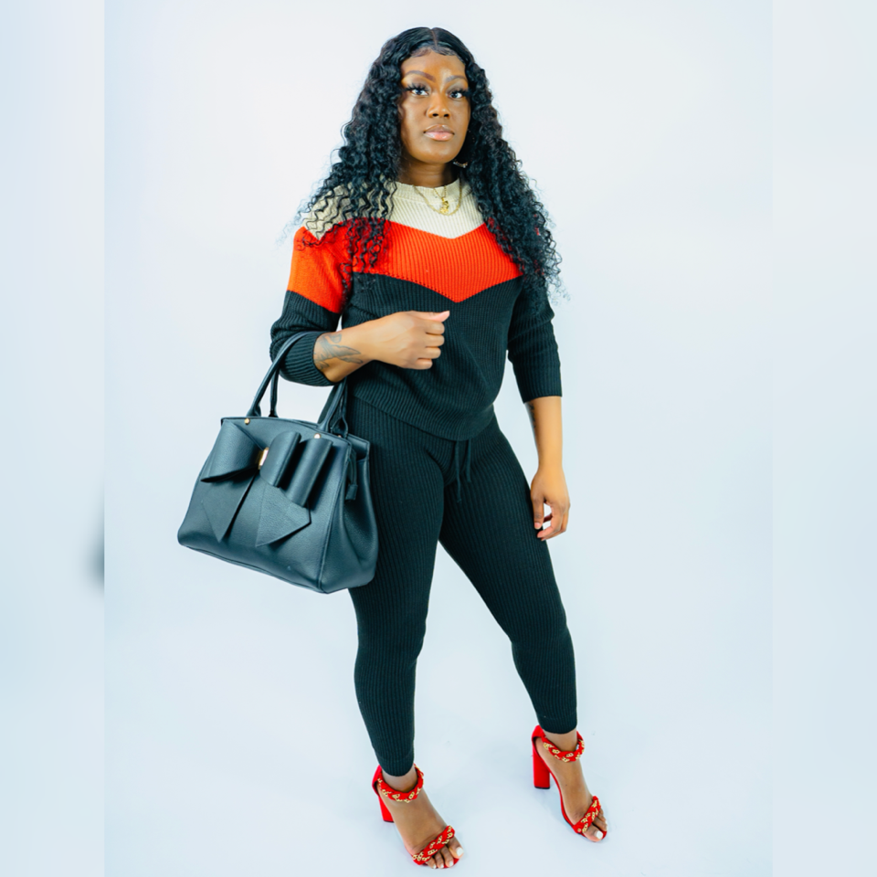 Knitted Color Block Jogger Set