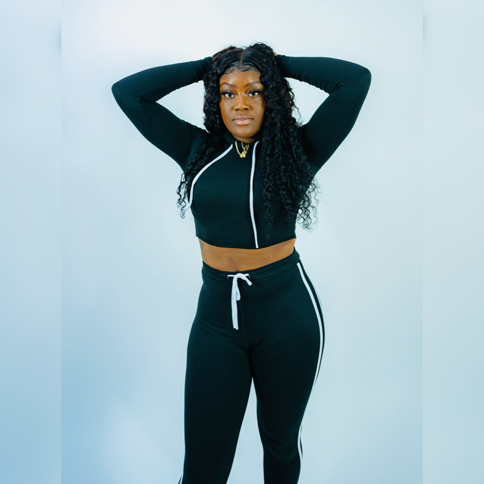 Black Striped Pants Set