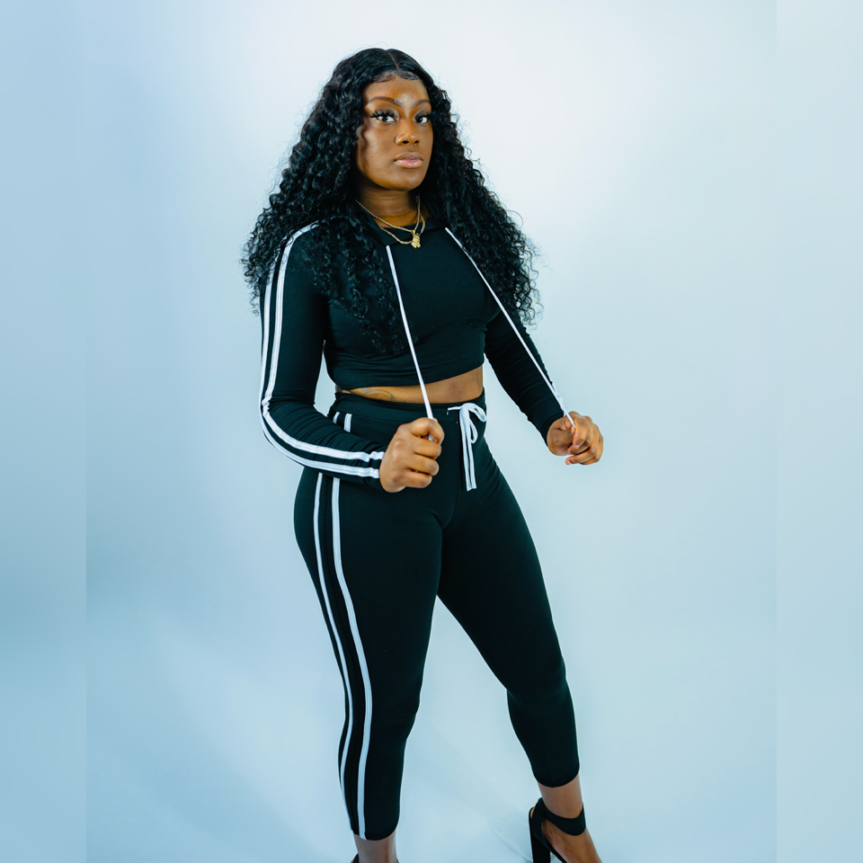 Black Striped Pants Set