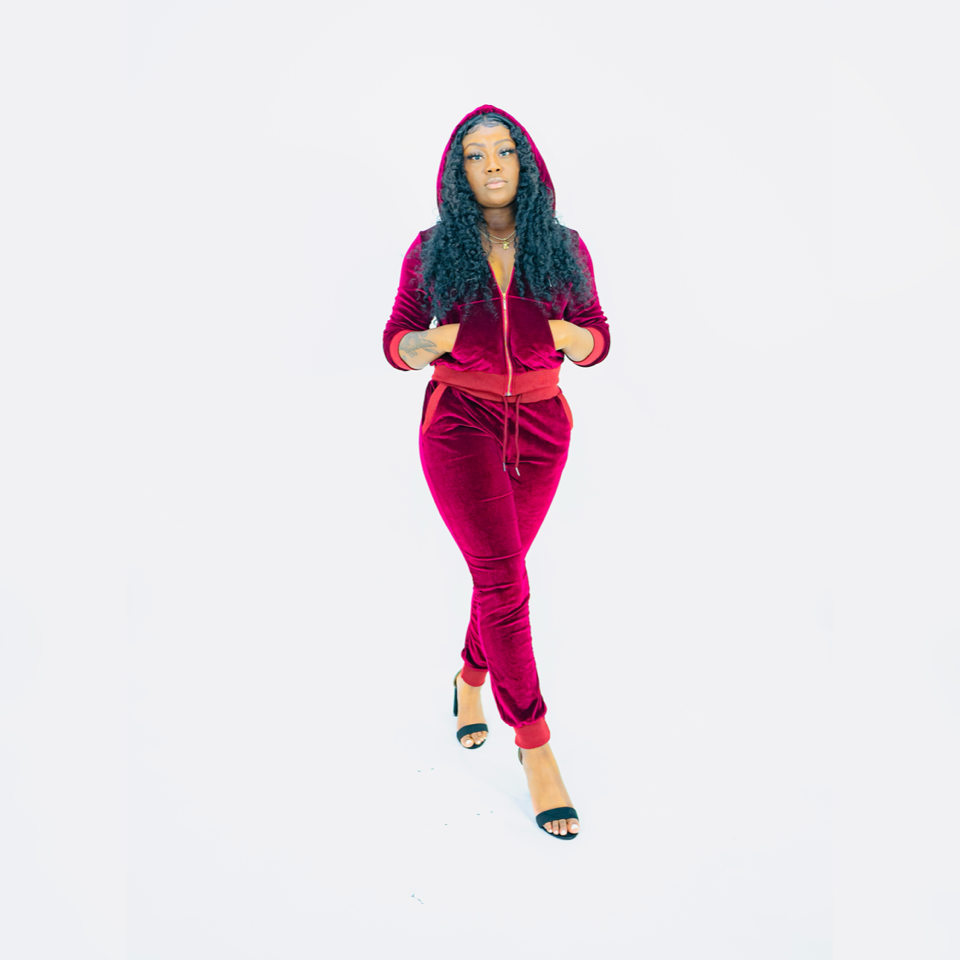 Burgundy Velvet Jogger Set