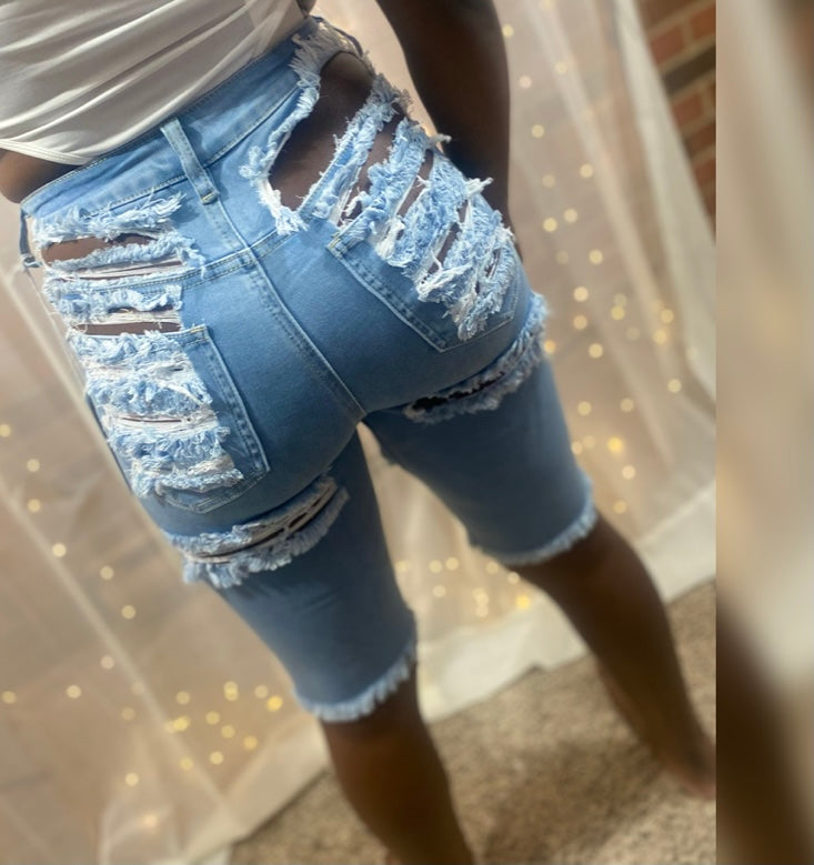 Distressed Not Pressed High Rise shorts